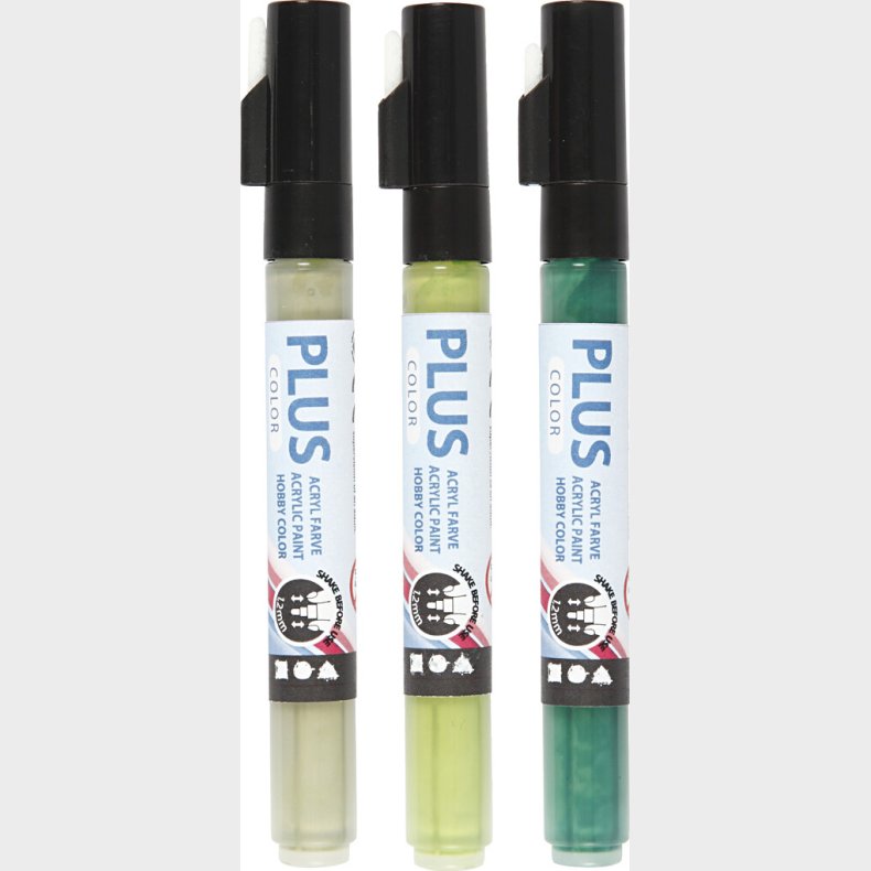 Plus Color Tusch - L 14,5 Cm - Tykkelse 1-2 Mm - Mrk Grn - Eucalyptus - Leaf Green - 3 Stk. - 5,5 Ml