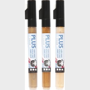 Plus Color Tusch - L 14,5 Cm - Tykkelse 1-2 Mm - Lys Pudder - Guld - Raw Sienna - 3 Stk. - 5,5 Ml