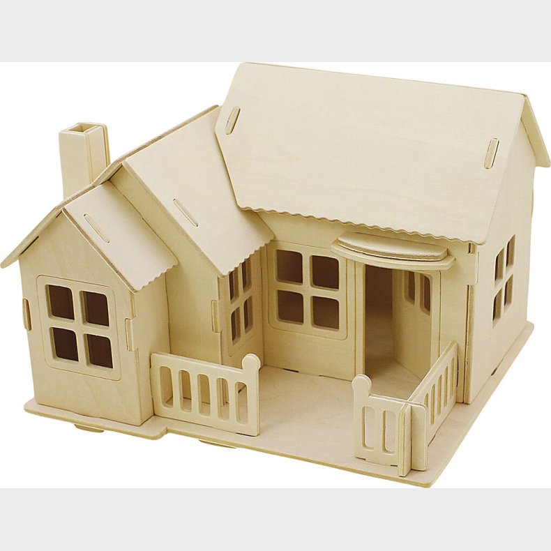 3d Tr Puslespil - Hus Med Terrasse - 19x17,5x15 Cm