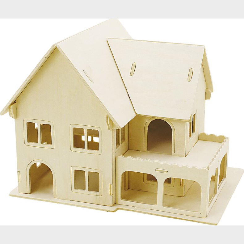 3d Tr Puslespil - Hus Med Veranda - 22,5x16x17,5 Cm