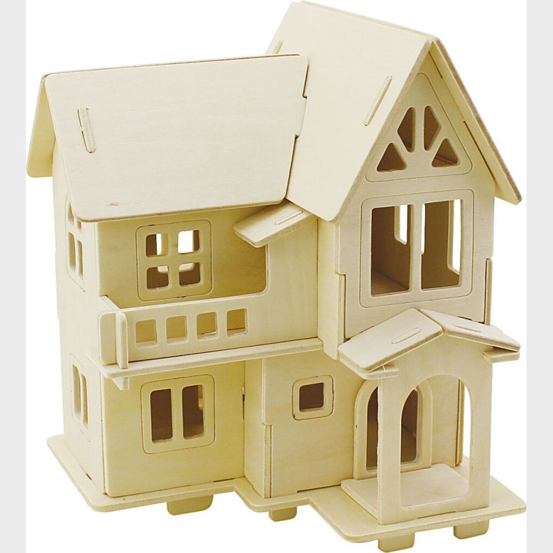 3d Tr Puslespil - Hus Med Altan - 15,8x17,5x19,5 Cm