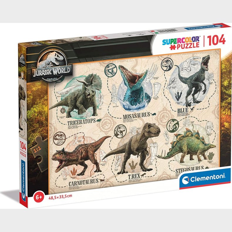 Clementoni Puslespil - Jurassic World - Super Color - 104 Brikker