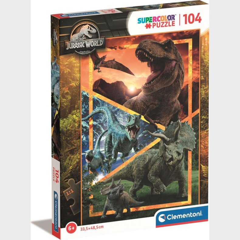 Clementoni Puslespil - Jurassic World - Super Color - 104 Brikker