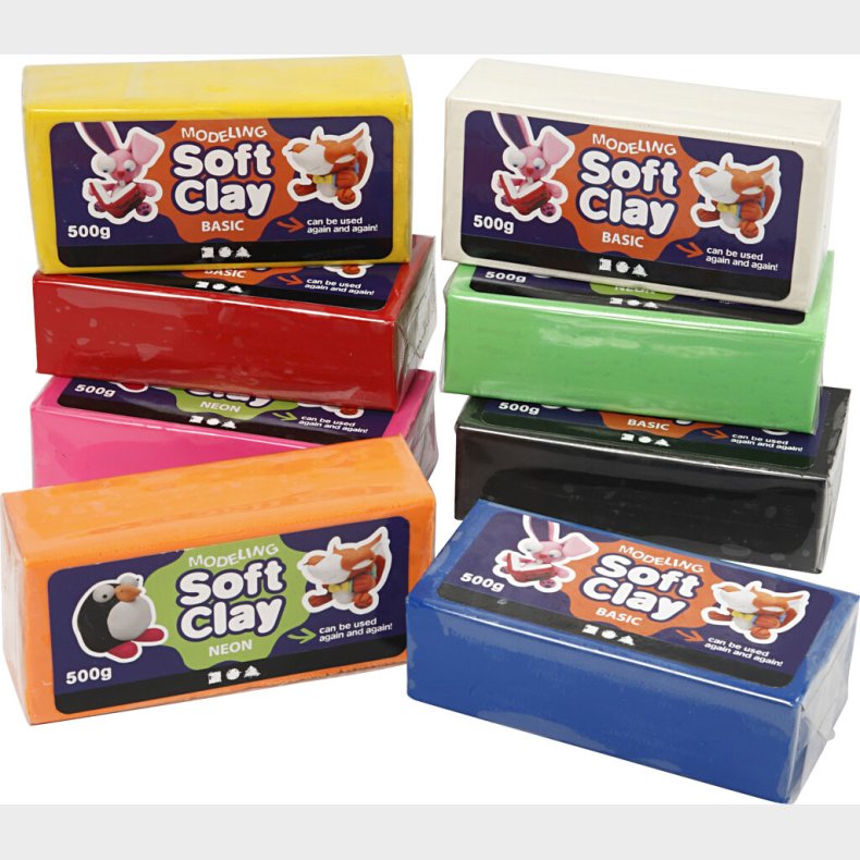 Soft Clay - Modellervoks St - 8 Farver - 8x500 G