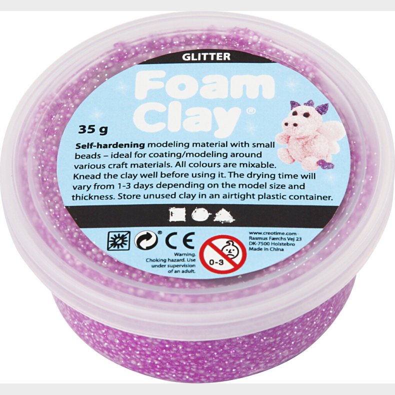 Glitter Foam Clay - Lilla - Modellervoks - 35 G