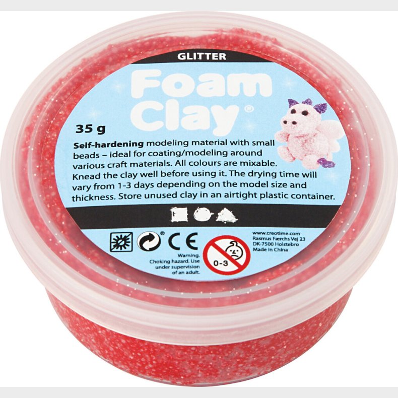 Glitter Foam Clay - Rd - Modellervoks - 35 G