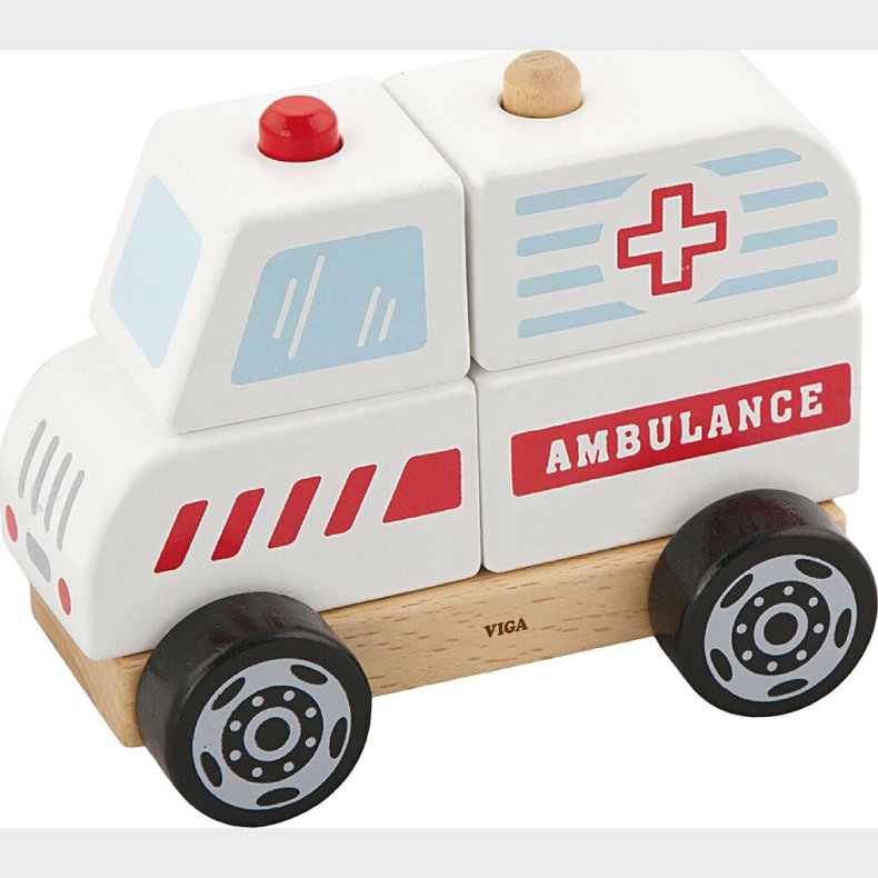 Legetjs Ambulance I Tr - 4 Stableklodser - Viga