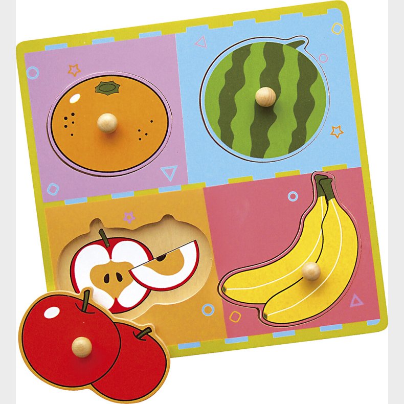 Viga Puslespil I Tr - Frugter - Knoppuslespil - 4 Brikker