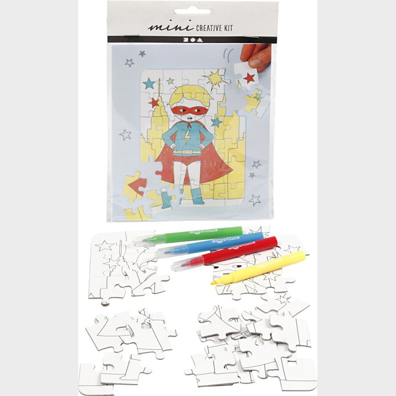 Mal Selv Puslespil - Superhelt - Mini Creative Kit Med 4 Tusser