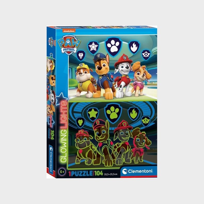 Paw Patrol Puslespil - Glowing Lights - Clementoni - 104 Brikker