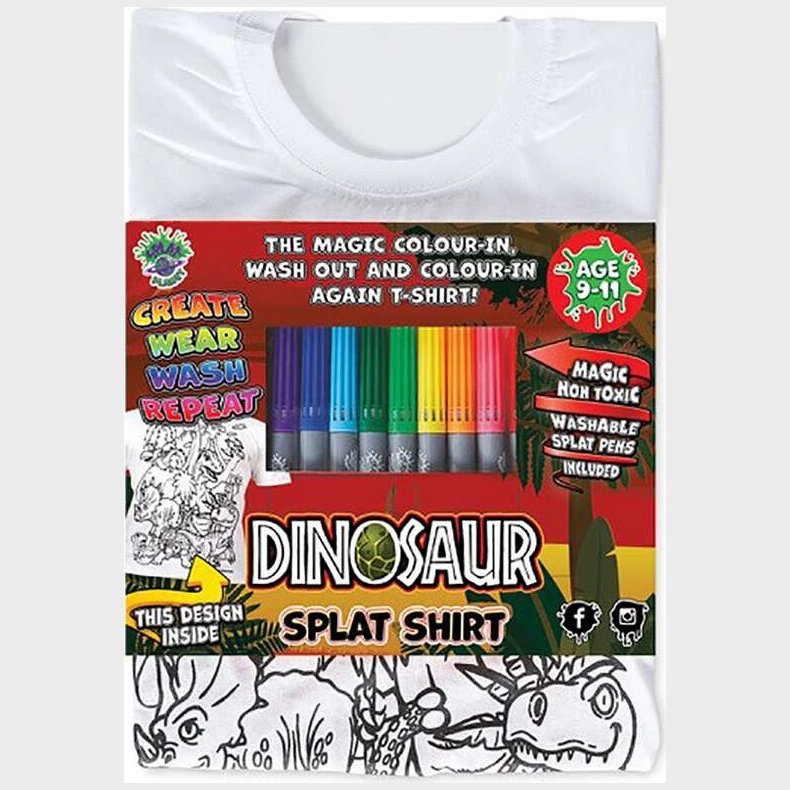 Splat Planet - T-shirt Farv Og Vask Af - 10 Tuscher - 3-4 r - Dinosaur