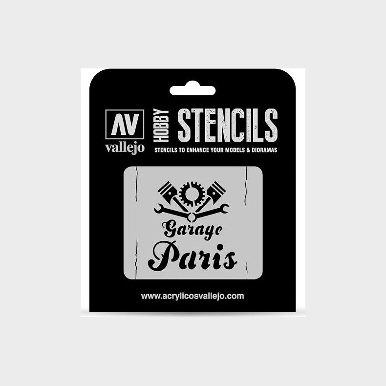 Vallejo - Hobby Stencils - Maleskabelon - Vintage Garage Skilt