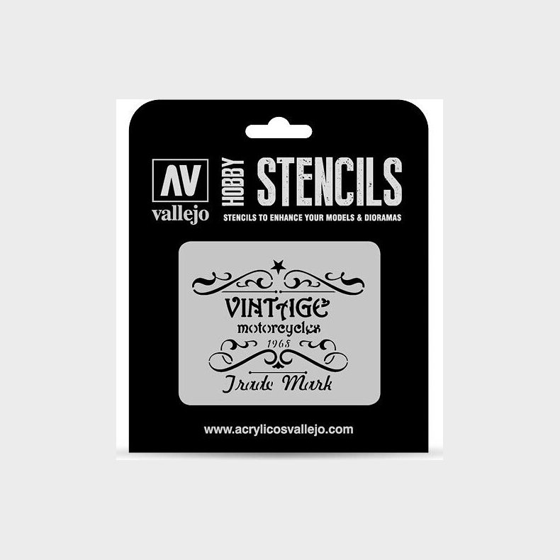 Vallejo - Hobby Stencils - Maleskabelon - Vintage Motorcycles Skilt