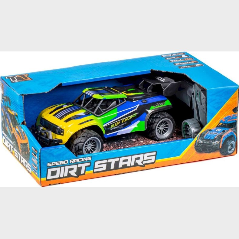 Fjernstyret Bil - Jeep Racing Dirt Stars - 1:18 - Bl Og Grn