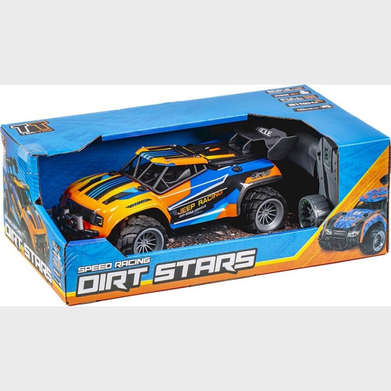 Fjernstyret Bil - Jeep Racing Dirt Stars - 1:18 - Bl Og Orange