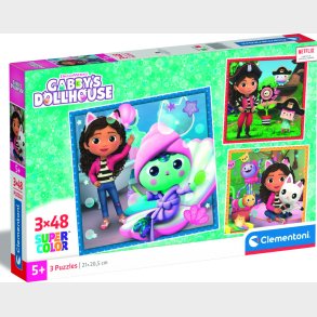 Clementoni Puslespil - Gabby's Dukkehus - 3x48 Brikker
