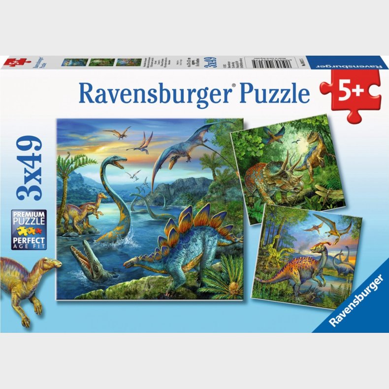 Dinosaur Puslespil - 3x49 Brikker - Ravensburger