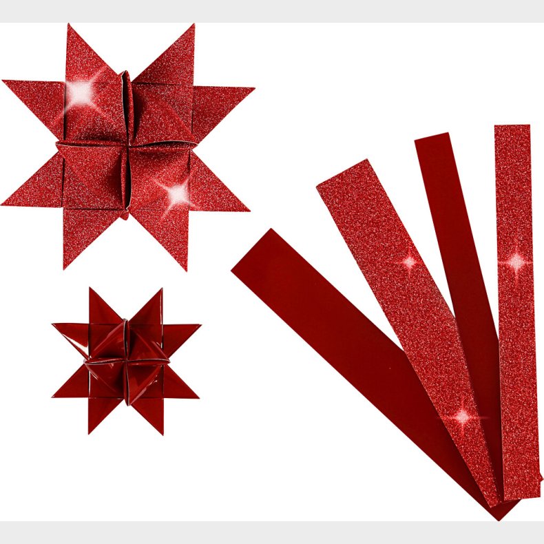 Stjernestrimler - L 44+78 Cm -  6,5+11,5 Cm - B 15+25 Mm - Glitter,lak - Rd - 40 Strimler