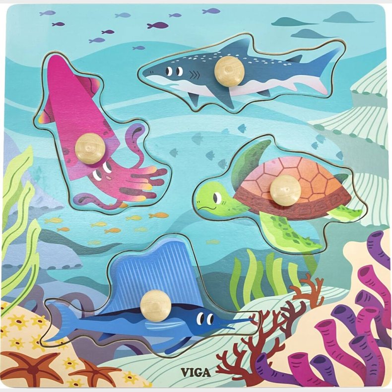 Viga Puslespil I Tr - Havdyr - Knoppuslespil - 4 Brikker