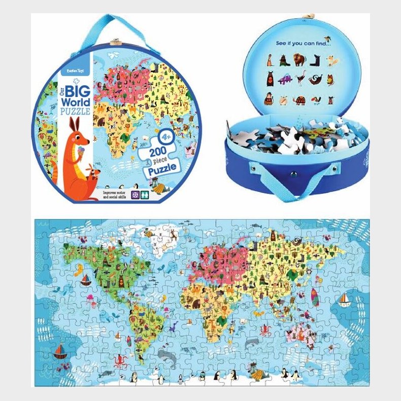 Verdenskort Puslespil Med Dyr - 200 Brikker - Barbo Toys