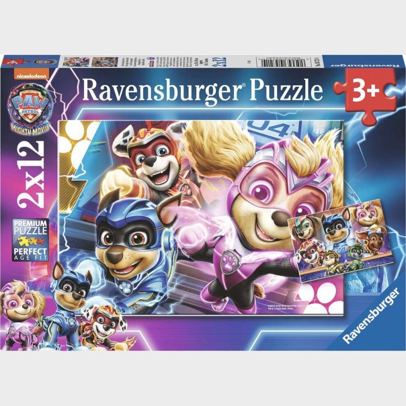 Paw Patrol Puslespil - Mighty Movie - 2x12 Brikker - Ravensburger