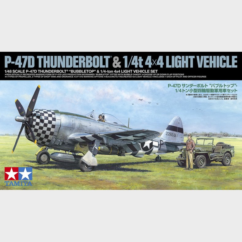 Tamiya - P-47d Thunderbolt &amp; 1/4t 4x4 Vehicle Byggest - 1:48 - 25214