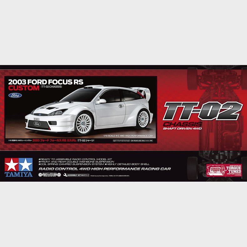 Tamiya - Rc Ford Focus Rs Custom 2003 Tt-02 Fjernstyret Bil Byggest - 1:10 - 58724