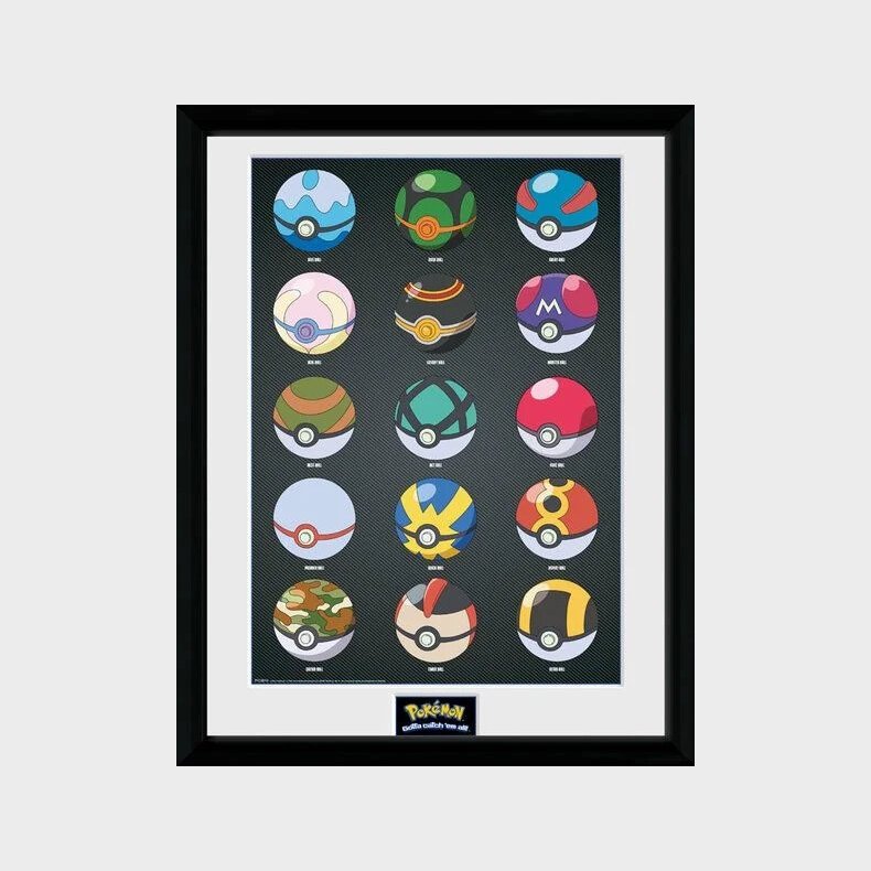 Pok&eacute;mon Plakat - Pokeballs Indrammet - 30x40