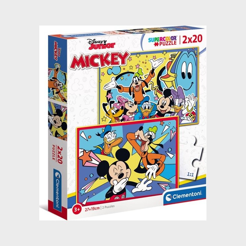 Mickey Mouse Puslespil - Super Color - Clementoni - 2x20 Brikker