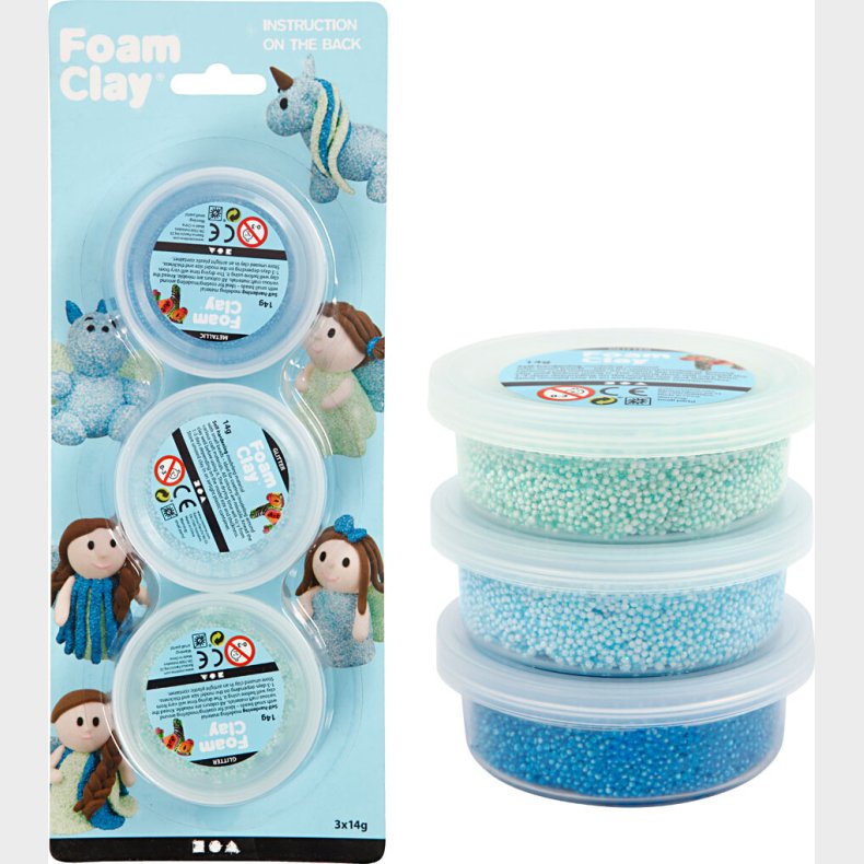 Foam Clay - St Med Glitter Og Metallic - Bl Og Grn - 3x14 G