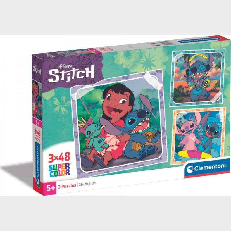 Disney Puslespil - Stitch - 3x48 Brikker - Clementoni