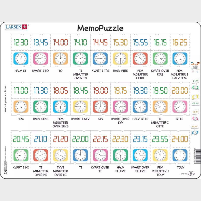 Lr Klokken Spil - Puslespil Og Memo - Maxi - 54 Brikker - Larsen