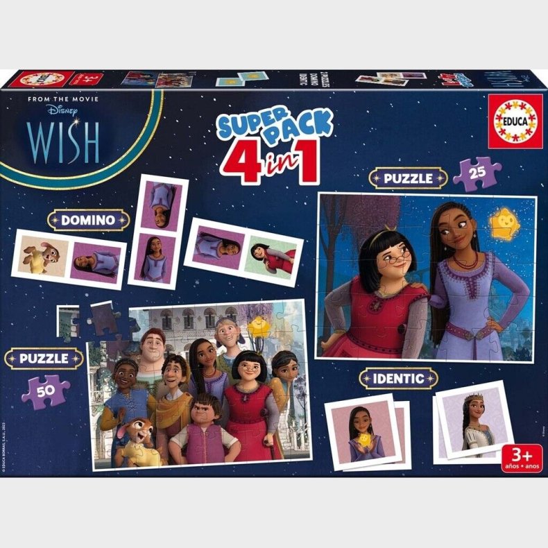 Educa Puslespil, Domino Og Memo - Disney Wish 4-i-1 Superpack