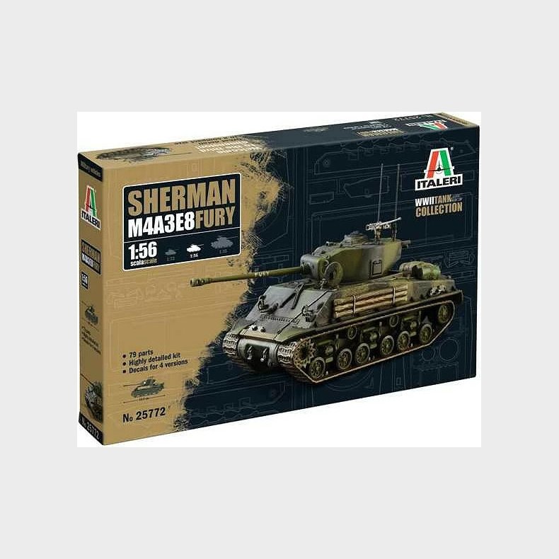 Italeri - M4a3e8 Sherman Fury Tank Byggest - 1:56 - 15772