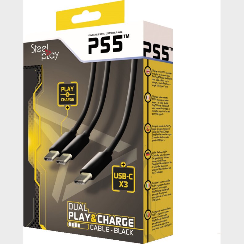 Steelplay - Ps5 Usb-c Kabel - Dual Play &amp; Charge Cable - Sort
