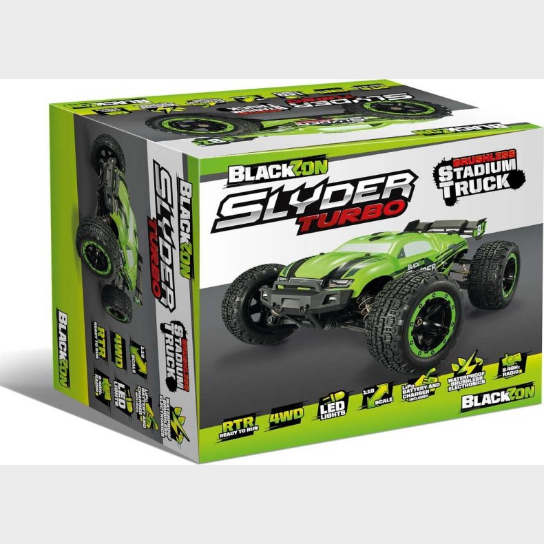 Blackzon - Slyder Turbo Stadium Truck Brushless - Fjernstyret - 1:16 - Grn