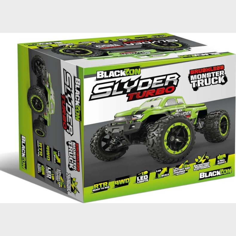 Blackzon - Slyder Turbo Monster Truck Brushless - Fjernstyret - 1:16 - Grn