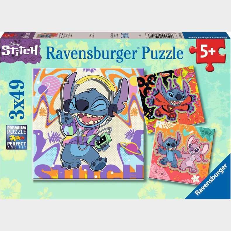 Disney Puslespil - Stitch - 3x49 Brikker - Ravensburger