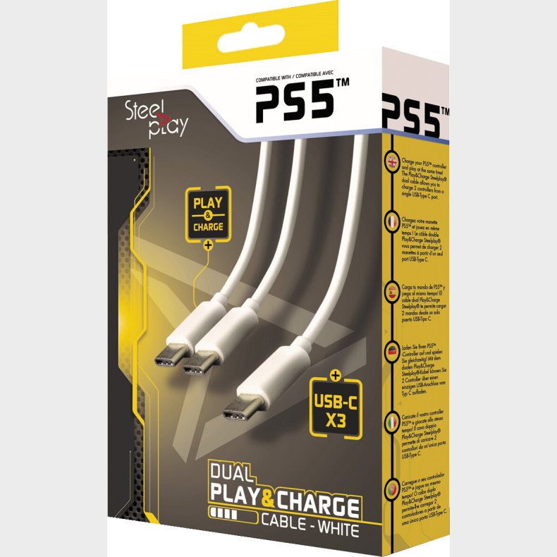 Steelplay Dual Play &amp; Charge Cable For Ps5 Controllers - Whi - PS5