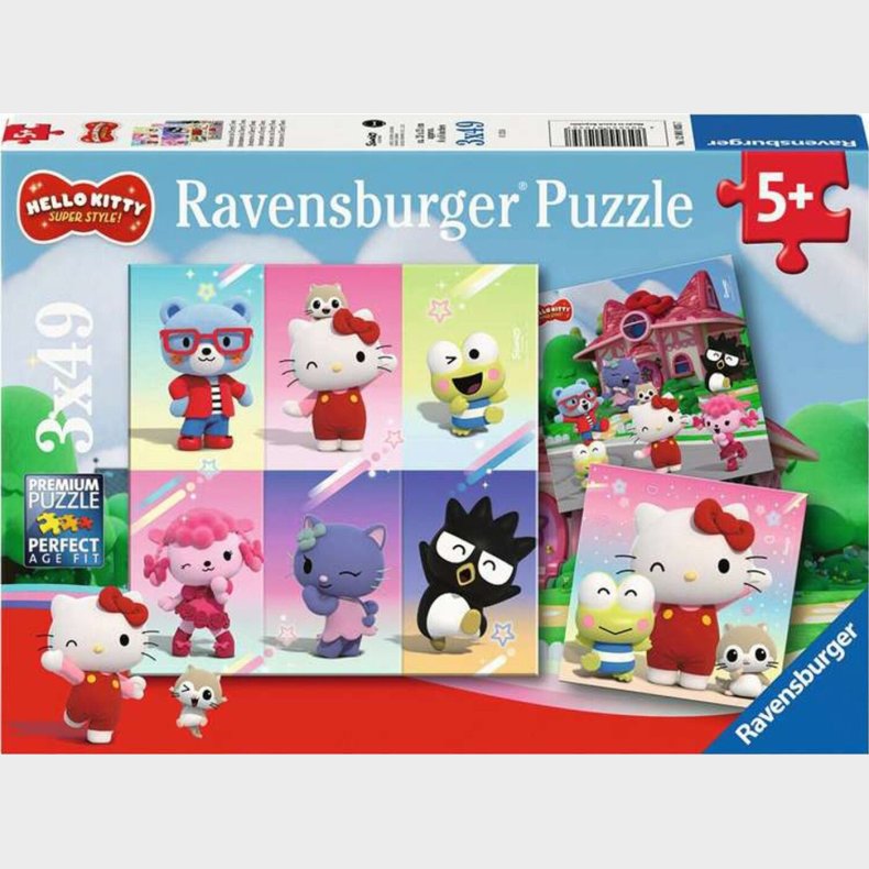 Hello Kitty Puslespil - Super Style - 3x49 Brikker - Ravensburger