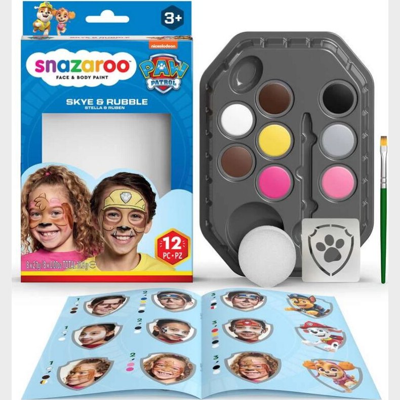 Snazaroo Ansigtsmaling St - Paw Patrol - Sky &amp; Rubble - 12 Dele