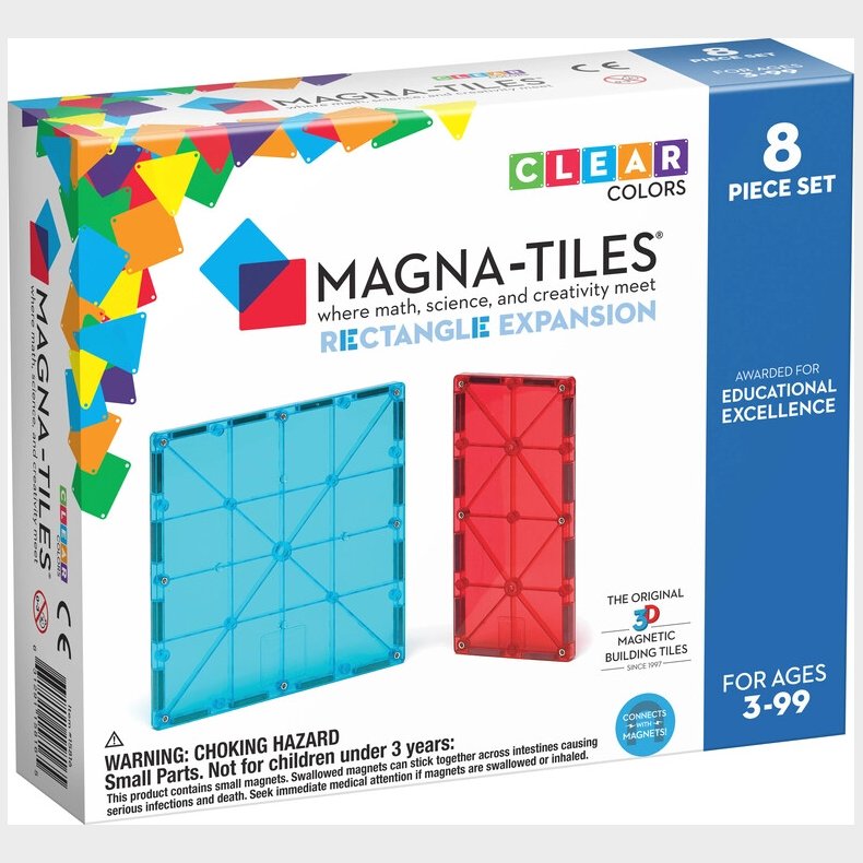 Magna-tiles - Clear Colors Udvidelse Magnetst - Rektangler - 8 Stk