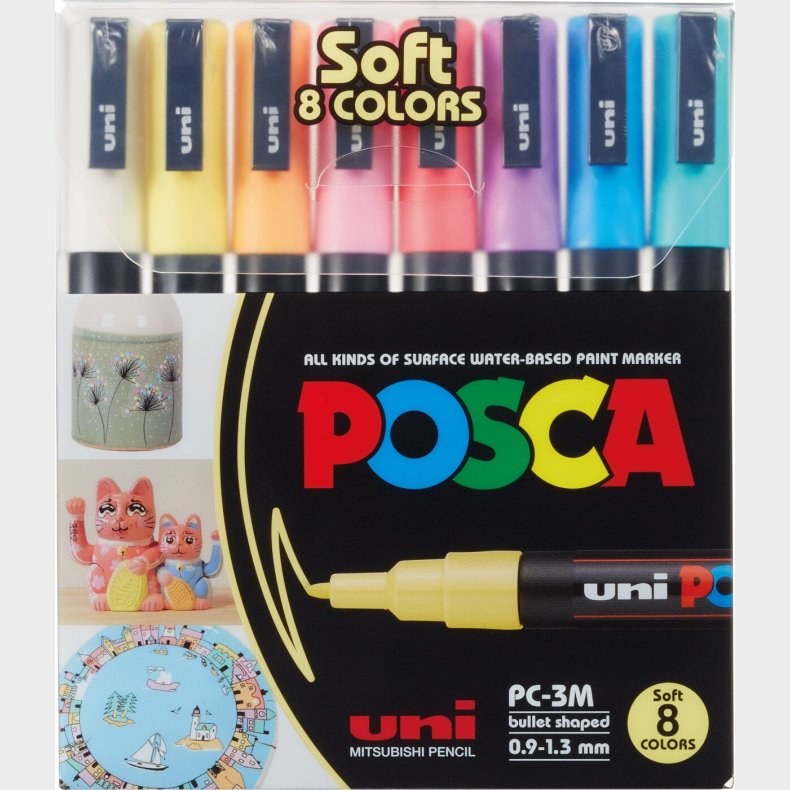 Posca - Pc3m - Fin Tip Pen - Soft Colors, 8 Stk
