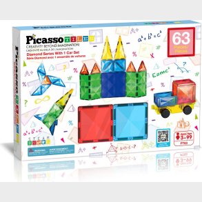 Picasso Tiles - Diamond Magnet Byggest Med Bil - 63 Stk