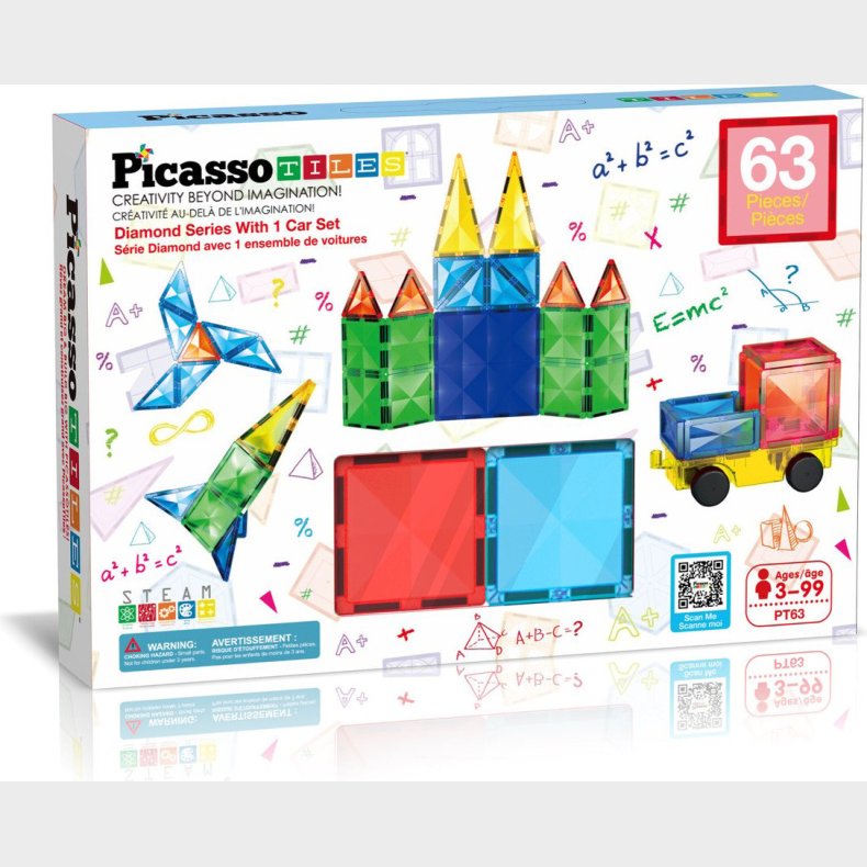 Picasso Tiles - Diamond Magnet Byggest Med Bil - 63 Stk