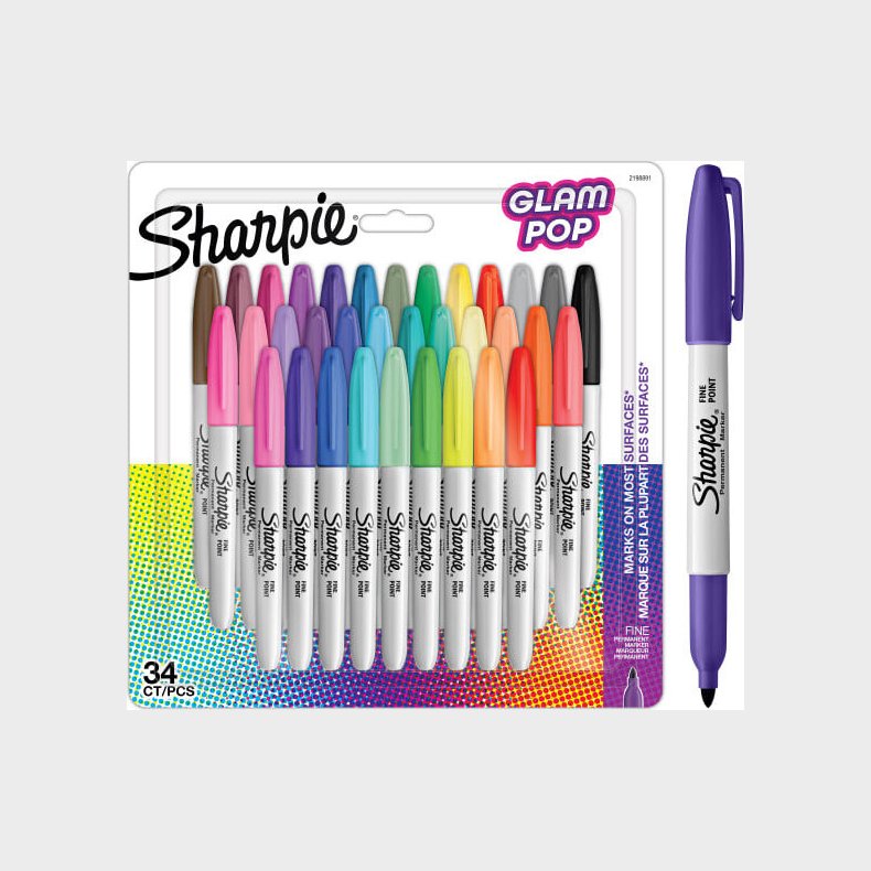 Sharpie - Permanent Marker Fine Glam Pop 34-blister (2198891)
