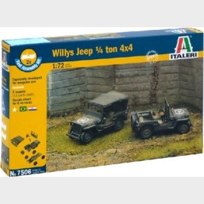 Italeri - Willy Jeep 1/4 Ton 4x4 Bil Byggest - 1:72 - 7506s