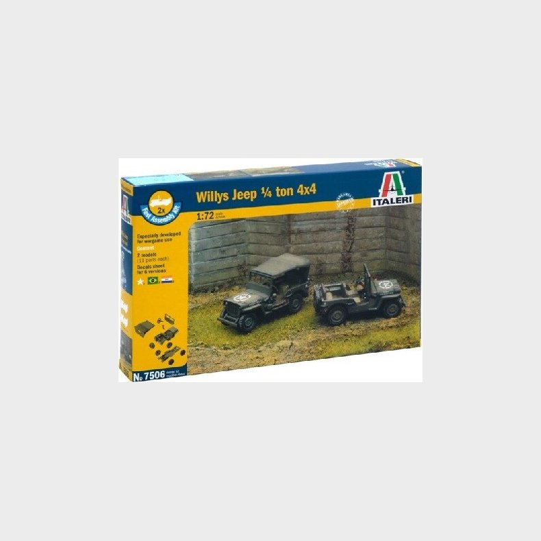 Italeri - Willy Jeep 1/4 Ton 4x4 Bil Byggest - 1:72 - 7506s