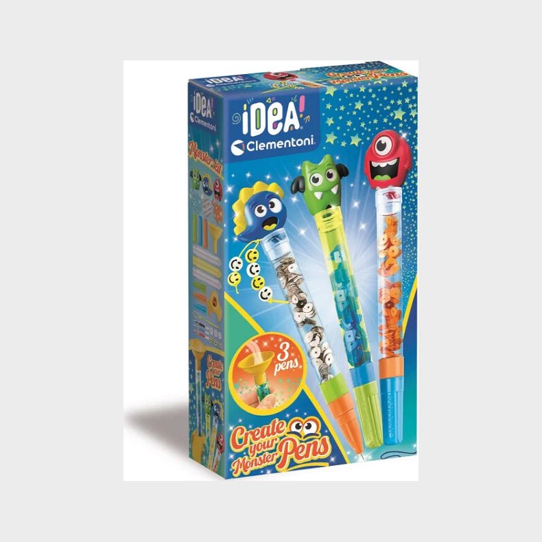 Clementoni - Idea - Create Your Pens - Monster Kit - 3 Penne