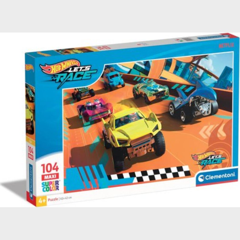 Clementoni Puslespil - Hotwheels - Super Color - Maxi - 104 Brikker